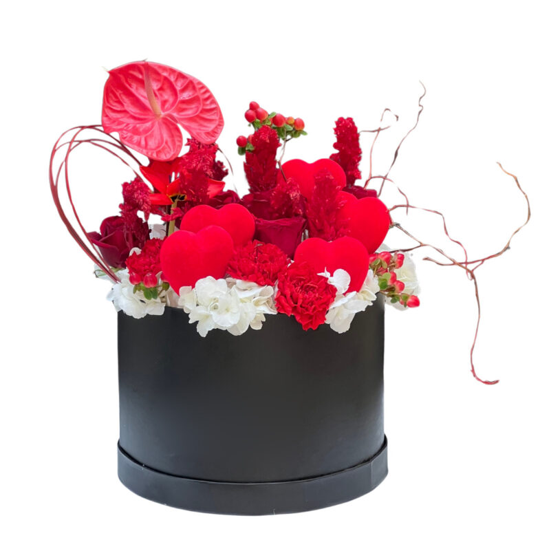 rose and hydrangea flowers i black box