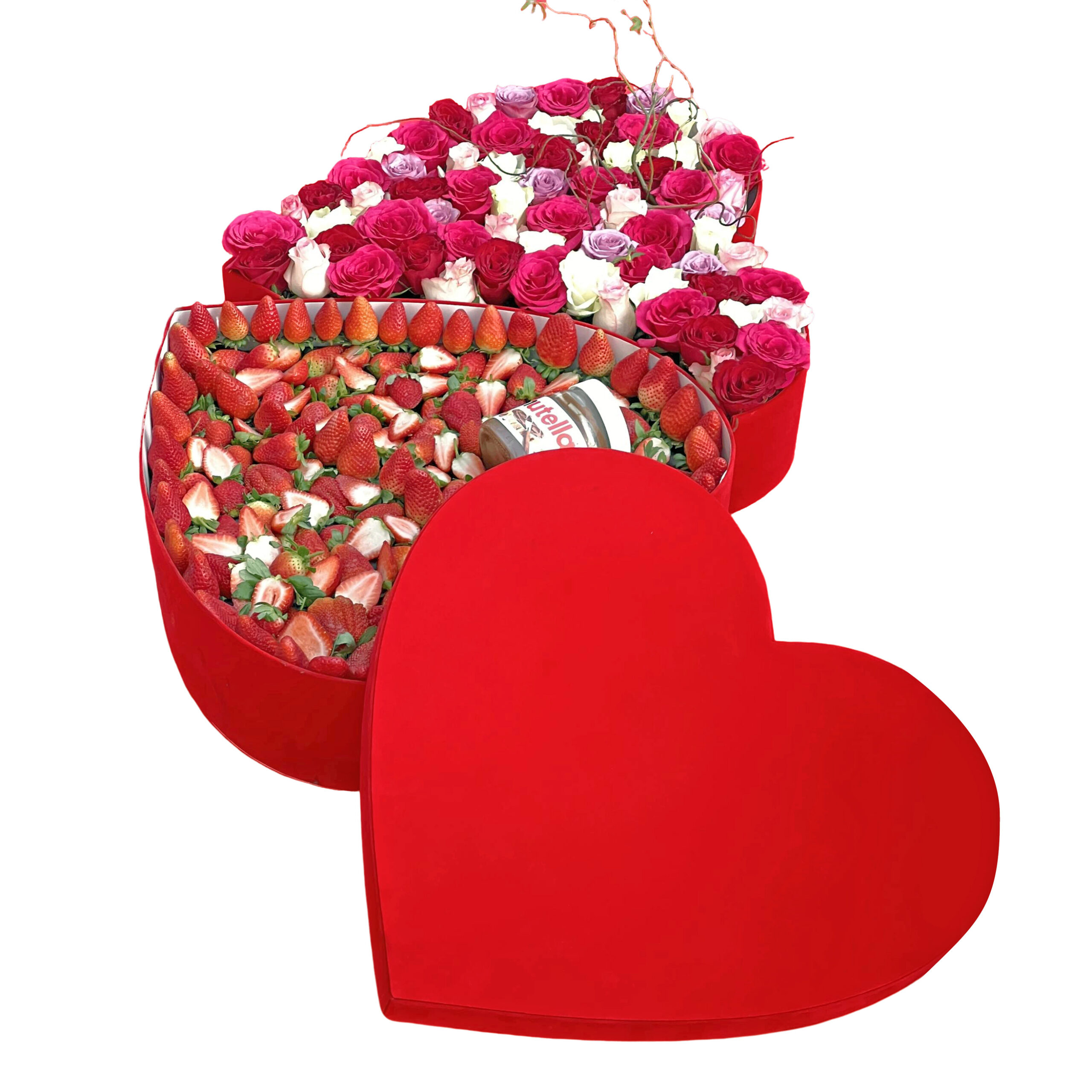 heart box with flowers and roses